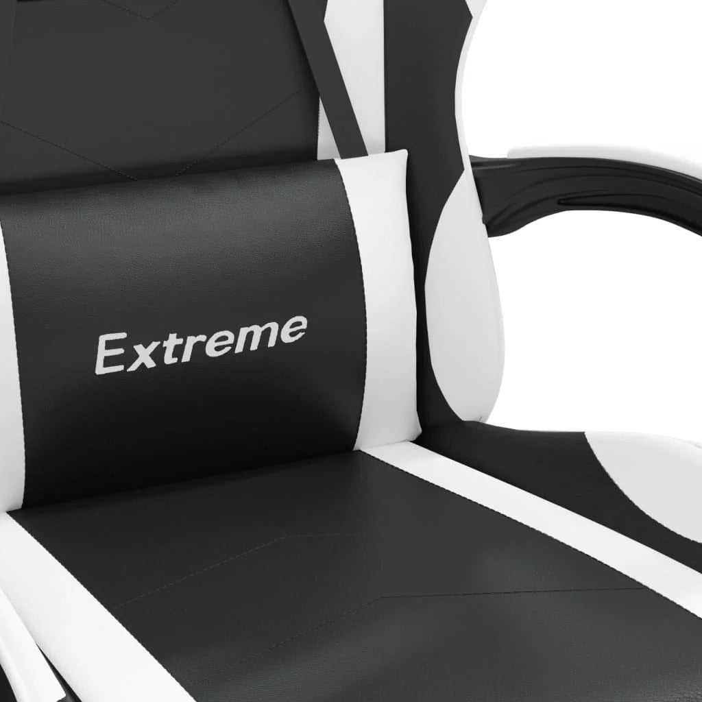 2025 Silla gaming giratoria reposapiés cuero sintético negro blanco V8635