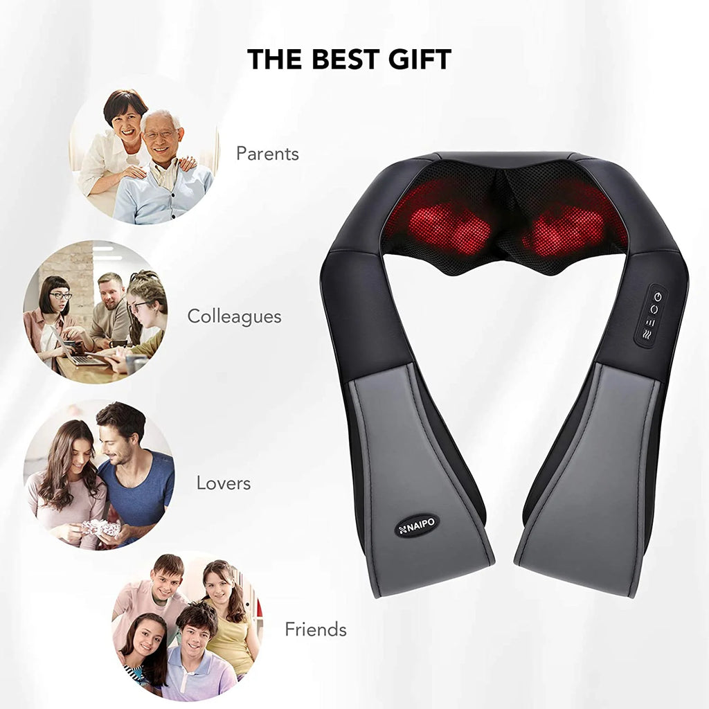 2025 Naipo MGS-801 – Masajeador Shiatsu 3D para Espalda y Cuello con Calor, Masaje Profundo de Amasamiento para Espalda, Hombros, Pies y Piernas (Gris)