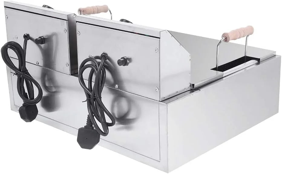 Freidora de 12 litros con cesta filtrante, tamaño extragrande, termostato y temporizador ajustables, ideal para pollo asado, gambas, patatas fritas y mucho más, depósito de aceite extraíble, acero inoxidable.