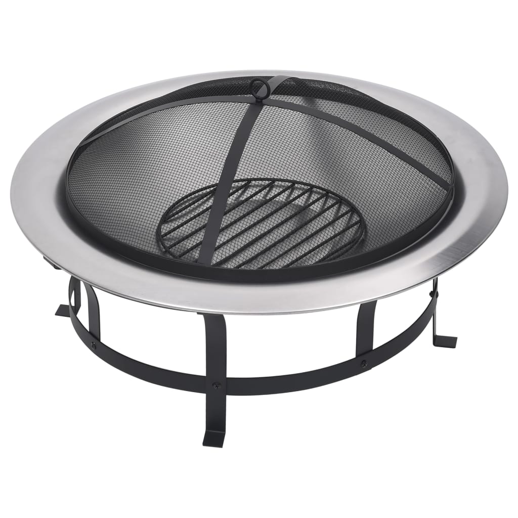 2025 Brasero con rejilla de acero inoxidable de 76 cm, fogón, atizador, pantalla contra chispas