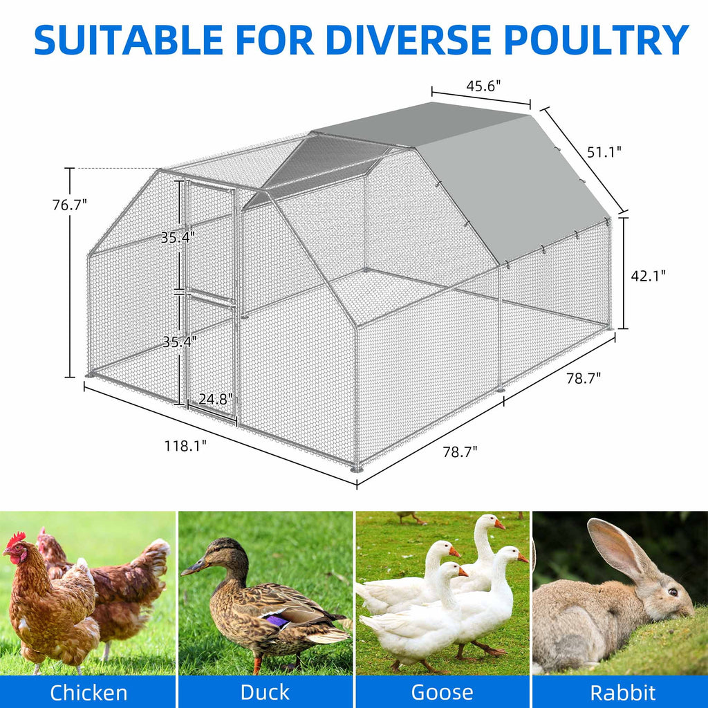2025 Cercado para gallinas Dextrus 40 x 30 x 2 m – gran gallinero metálico en forma de flecha, con acceso a la perrera, jaula para aves exterior con cubierta impermeable y malla, para jardín y espacios exteriores.
