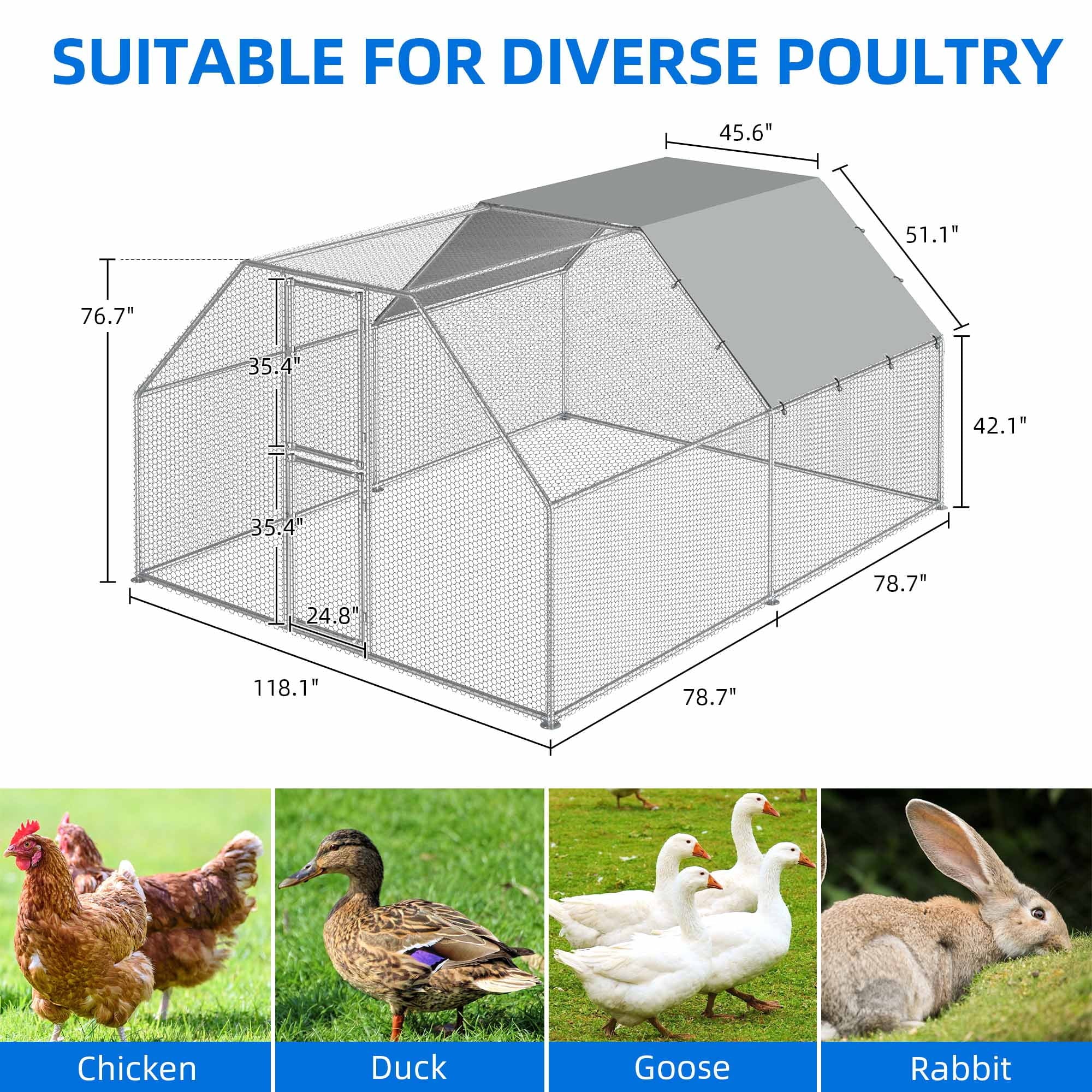 2025 Cercado para gallinas Dextrus 40 x 30 x 2 m – gran gallinero metálico en forma de flecha, con acceso a la perrera, jaula para aves exterior con cubierta impermeable y malla, para jardín y espacios exteriores.