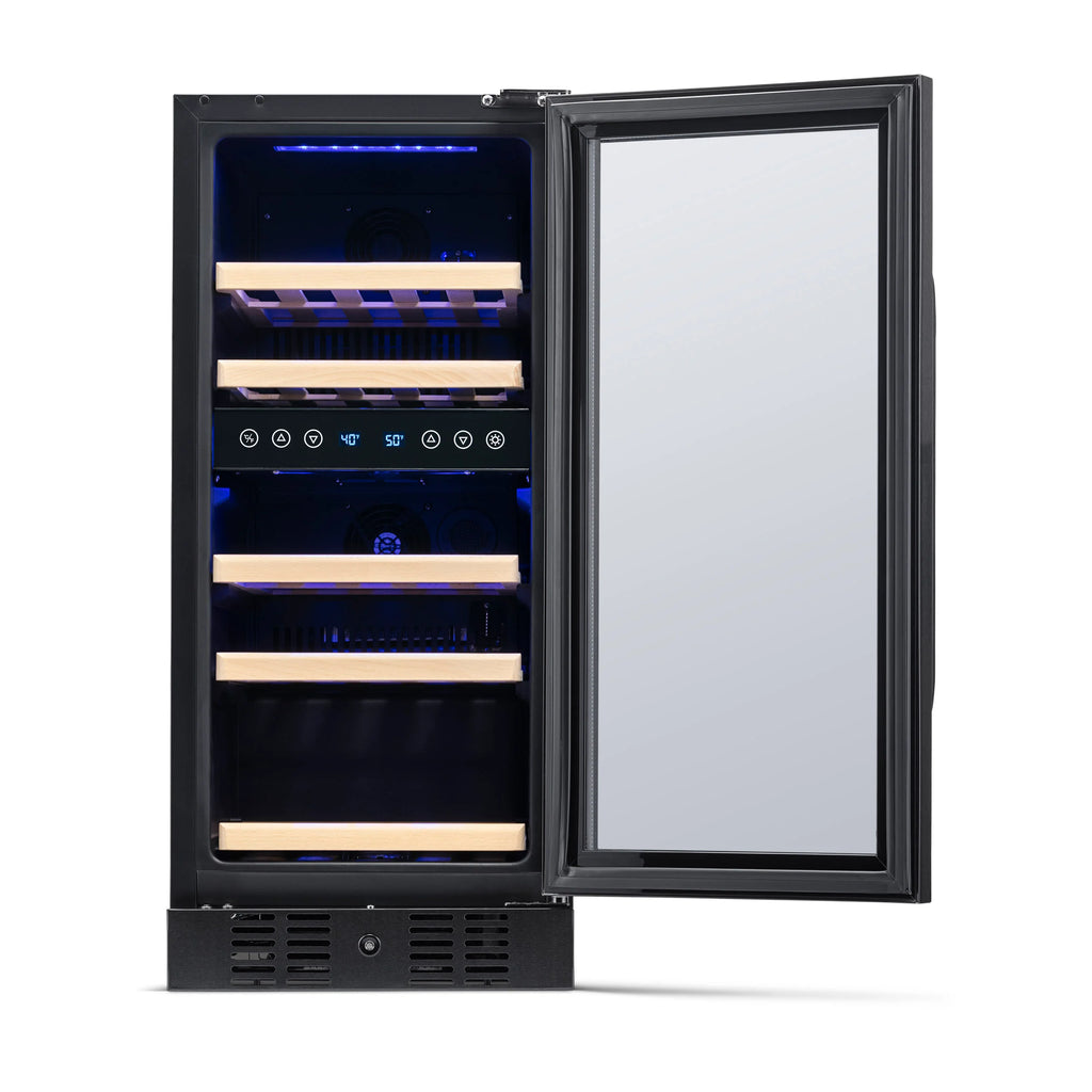 2025 Newair® Refrigerador de Vinos Empotrable Negro – 29 Botellas – 14,8" Doble Zona