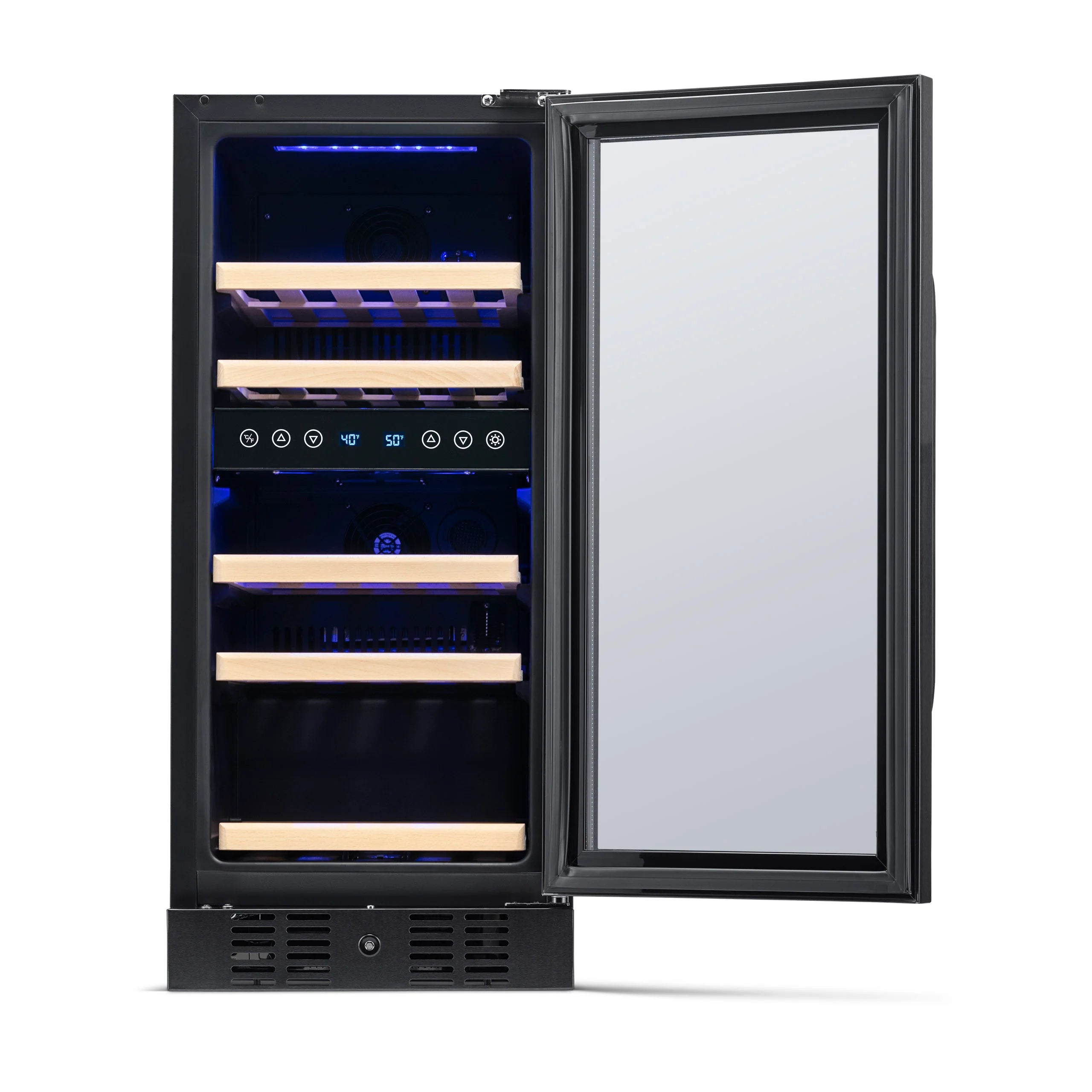 2025 Newair® Refrigerador de Vinos Empotrable Negro – 29 Botellas – 14,8" Doble Zona