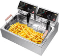 Freidora eléctrica ROVSUN de 23,8 Qt con gran canasta única y tapa, temperatura ajustable, freidora comercial de acero inoxidable para papas fritas, aros de cebolla y pavo, 5000 W.