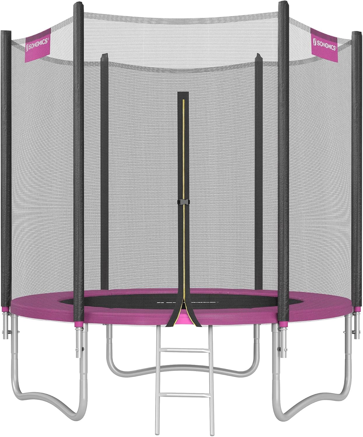 SONGMICS - Children's Outdoor Trampoline Diameter 183/244/305/366/427 cm, External Protection Net, Safety Cushions, Ladder, Straight Post 180 cm High, Steel Frame