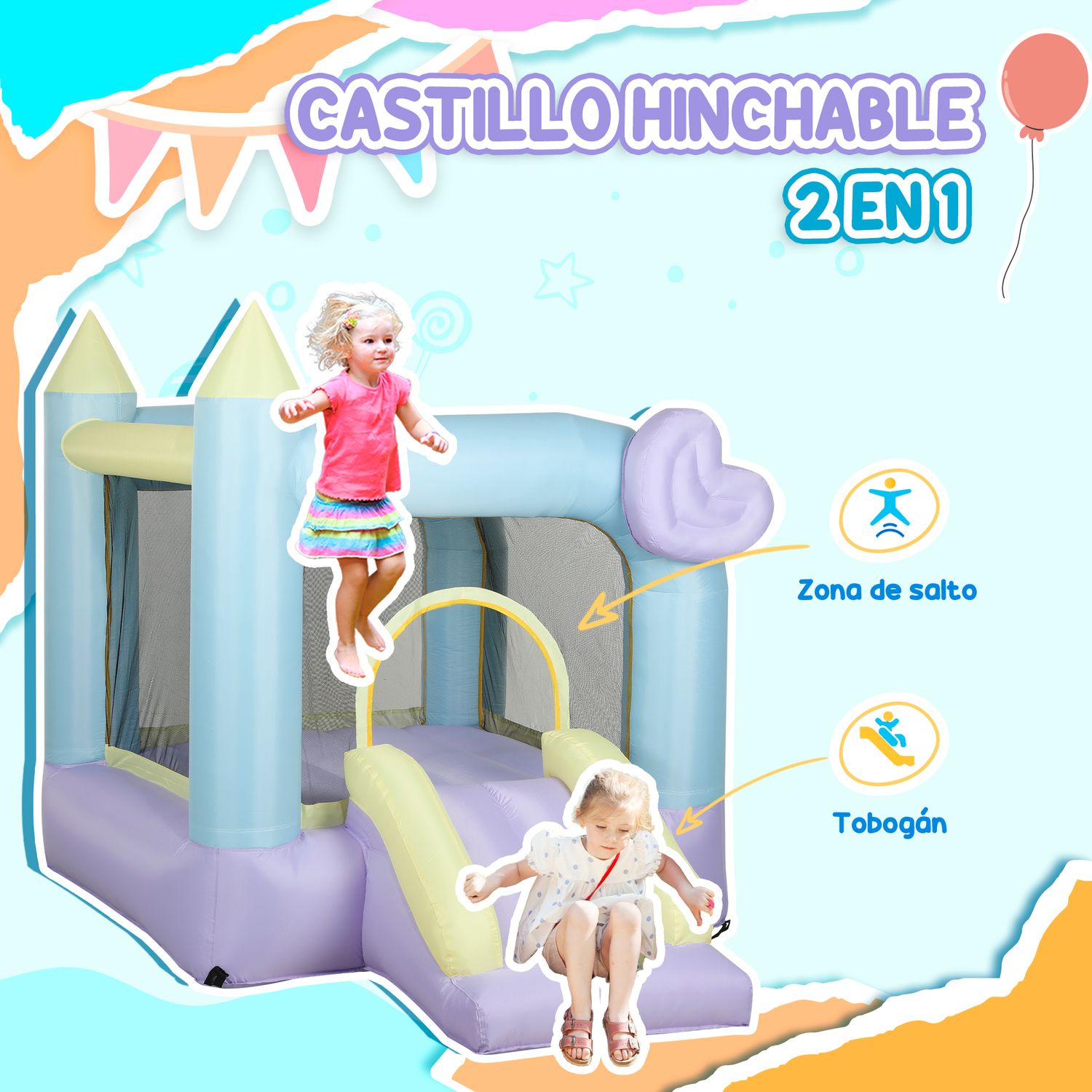 Castillo Hinchable Para Niños Con Soplador Multicolor Aiyaplay