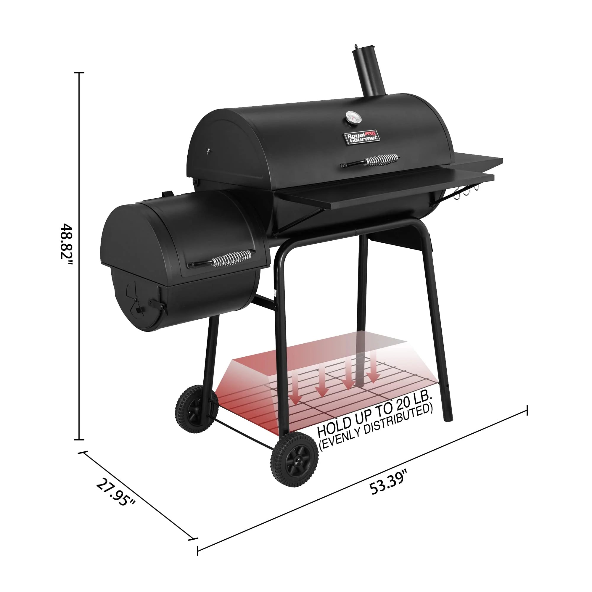 2025 Royal Gourmet Parrilla de Carbón BBQ de 30" y Ahumador Lateral
