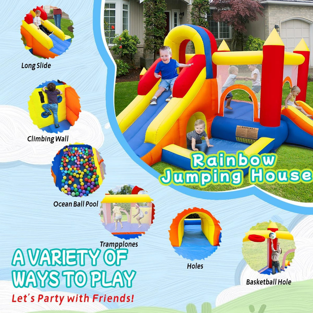Ballsea Castillo Hinchable con Ventilador, Adecuado para niños de 3 a 10 años, para Interiores, cumpleaños Infantiles (488 x 223 x 220 cm)