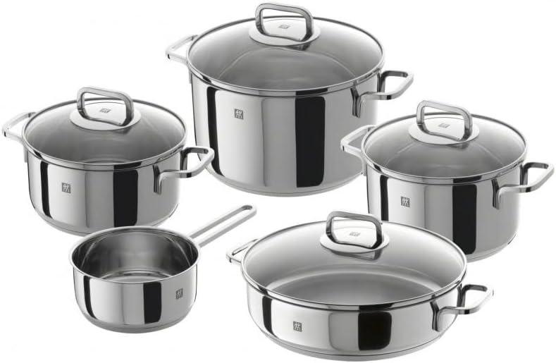 ZWILLING 5-Piece Cookware Set, 4 Lids, Suitable for Induction, Stainless Steel, Passion, Bright Grey, Diameter 16 cm, Diameter 20 cm, Diameter 24 cm, Diameter 28 cm