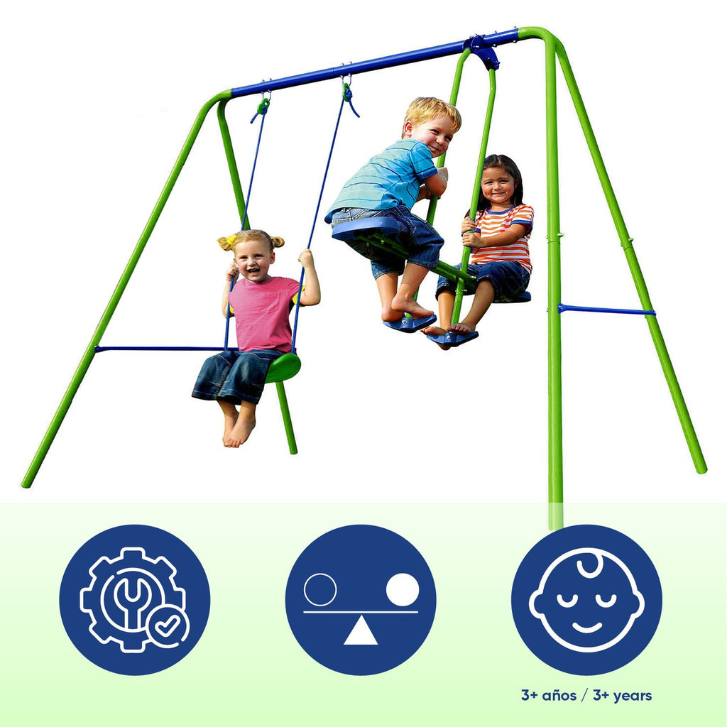 Columpio Balancín Infantil Para Jardín + 3 Años Juego Para Niños De Metal Outdoor Toys 220x140x182 Cm Carga Hasta 45 Kg