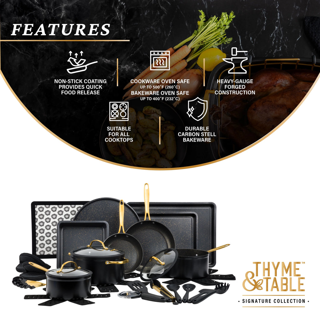 Juego de utensilios de cocina antiadherentes Thyme & Table de 32 piezas, color negro