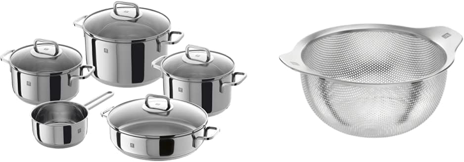 ZWILLING 5-Piece Cookware Set, 4 Lids, Suitable for Induction, Stainless Steel, Passion, Bright Grey, Diameter 16 cm, Diameter 20 cm, Diameter 24 cm, Diameter 28 cm