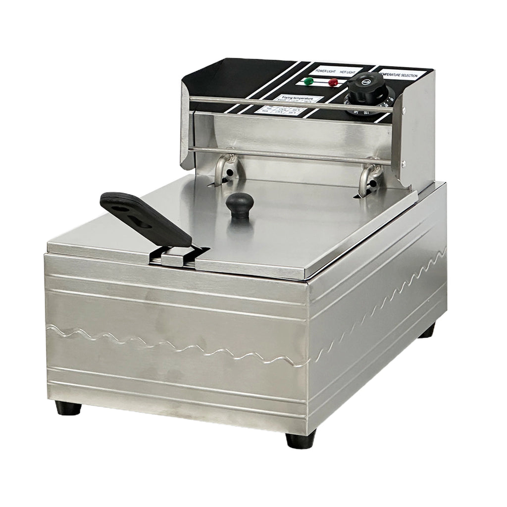 Freidora eléctrica de 1600 W, freidora de mesa de acero inoxidable con gran capacidad, freidora reforzada multifuncional, tanque único comercial de 2,5 galones