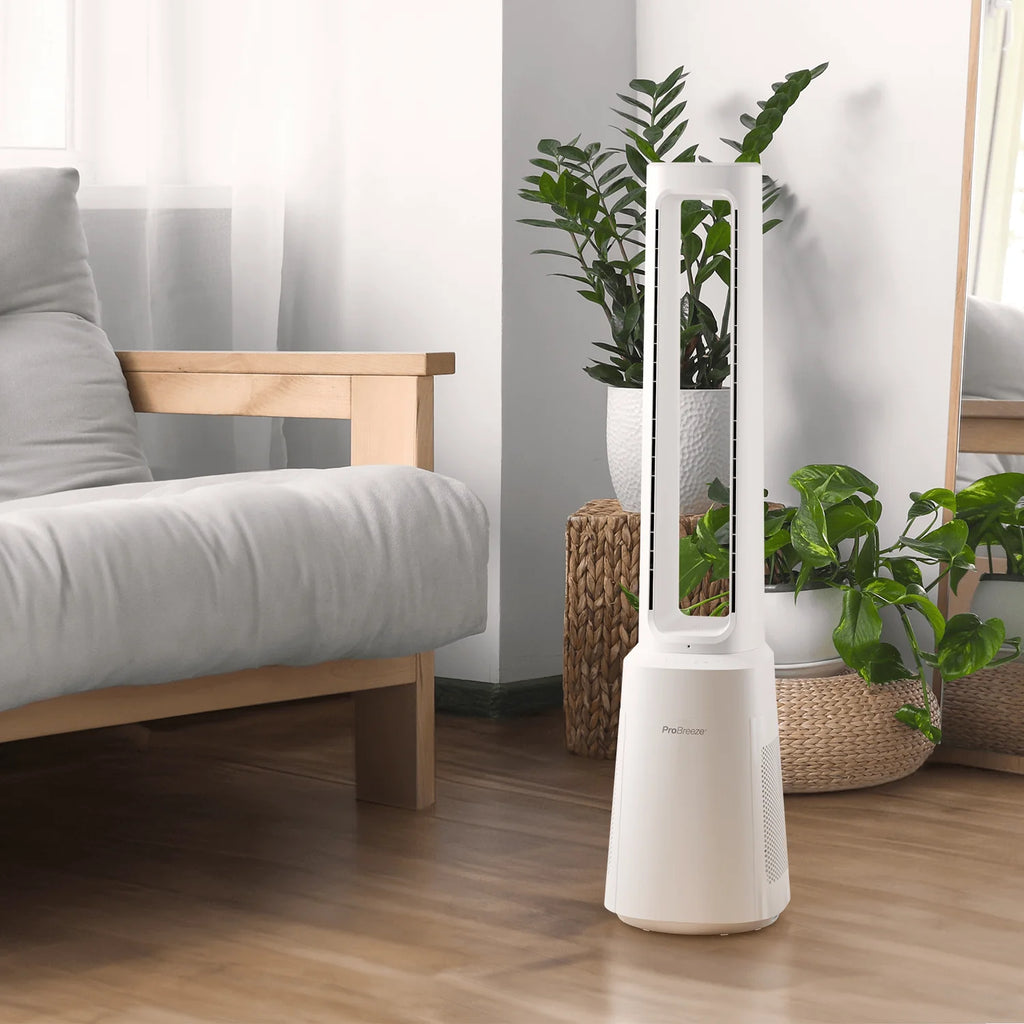 Ventilador torre sin aspas premium OmniAir 41" con purificador de aire - Blanco