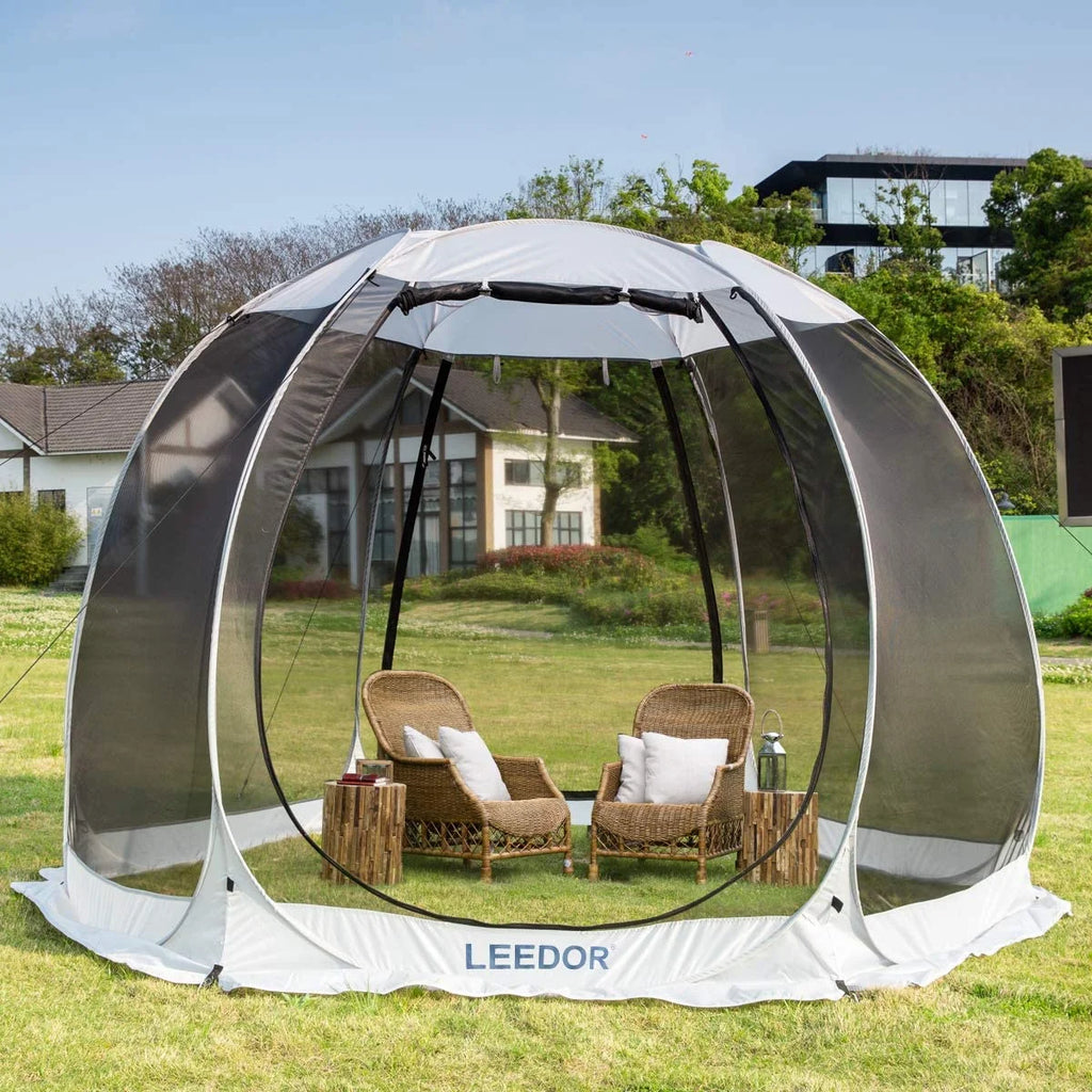 Leedor Cobertura Instantánea con Mosquitero – Pabellón exterior 10'x10' para terraza, protección solar, color gris
