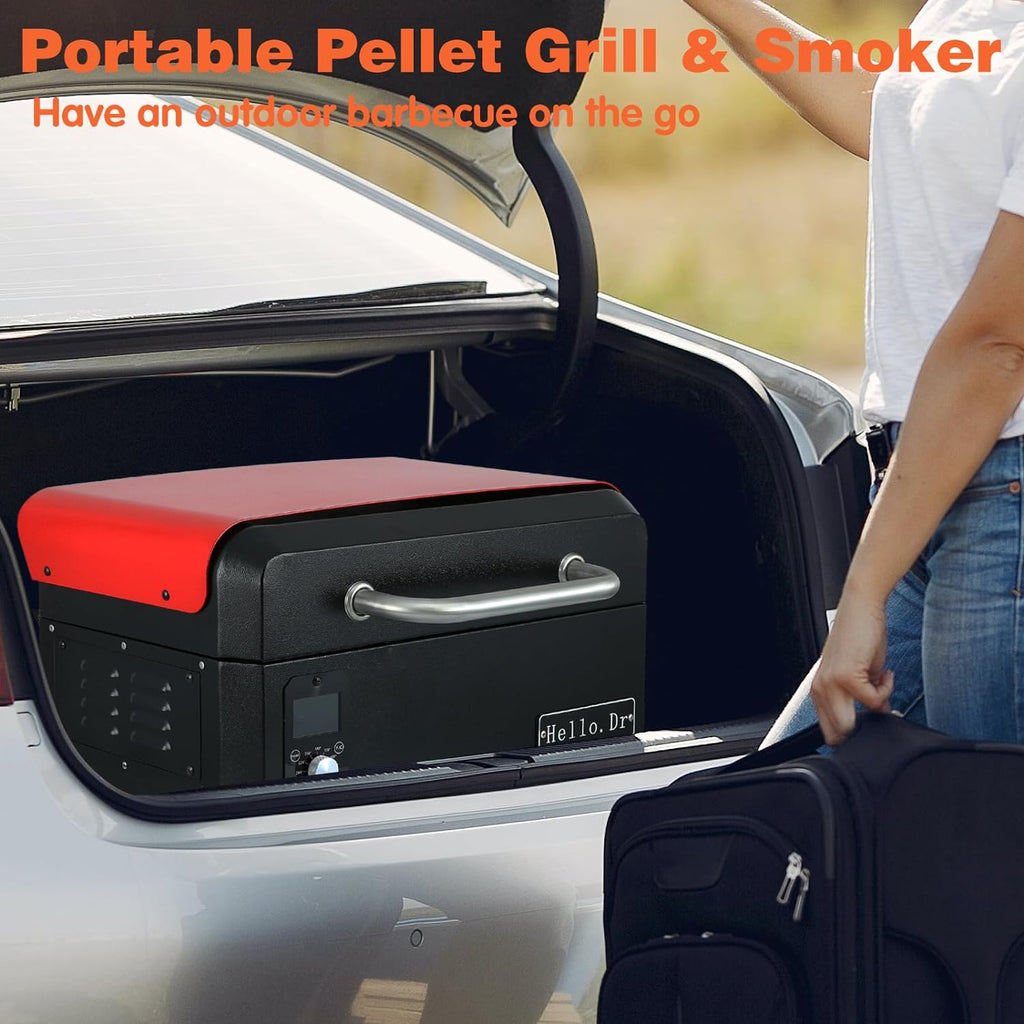 Parrilla y ahumador portátil de pellets de madera, parrilla eléctrica 8 en 1 para RV, picnics y cocina al aire libre, con control de temperatura inteligente y tecnología de vapor sobrecalentado.