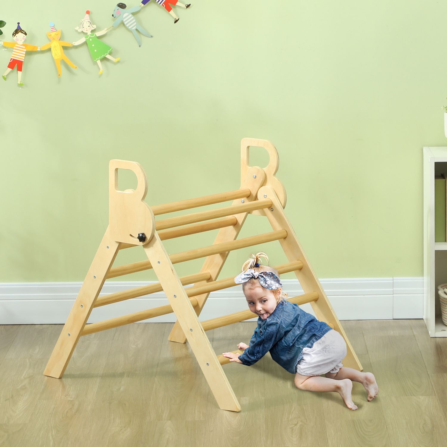Triángulo De Escalada De Madera Plegable Natural Aiyaplay