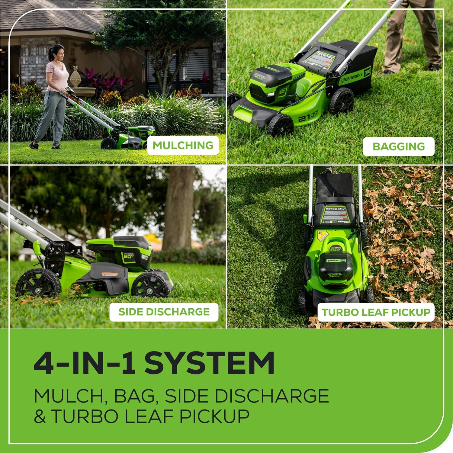 2025 Cortacésped inalámbrico Greenworks 60V 21″ (autopropulsado) con 2 baterías de 4,0 Ah y cargador rápido de doble puerto