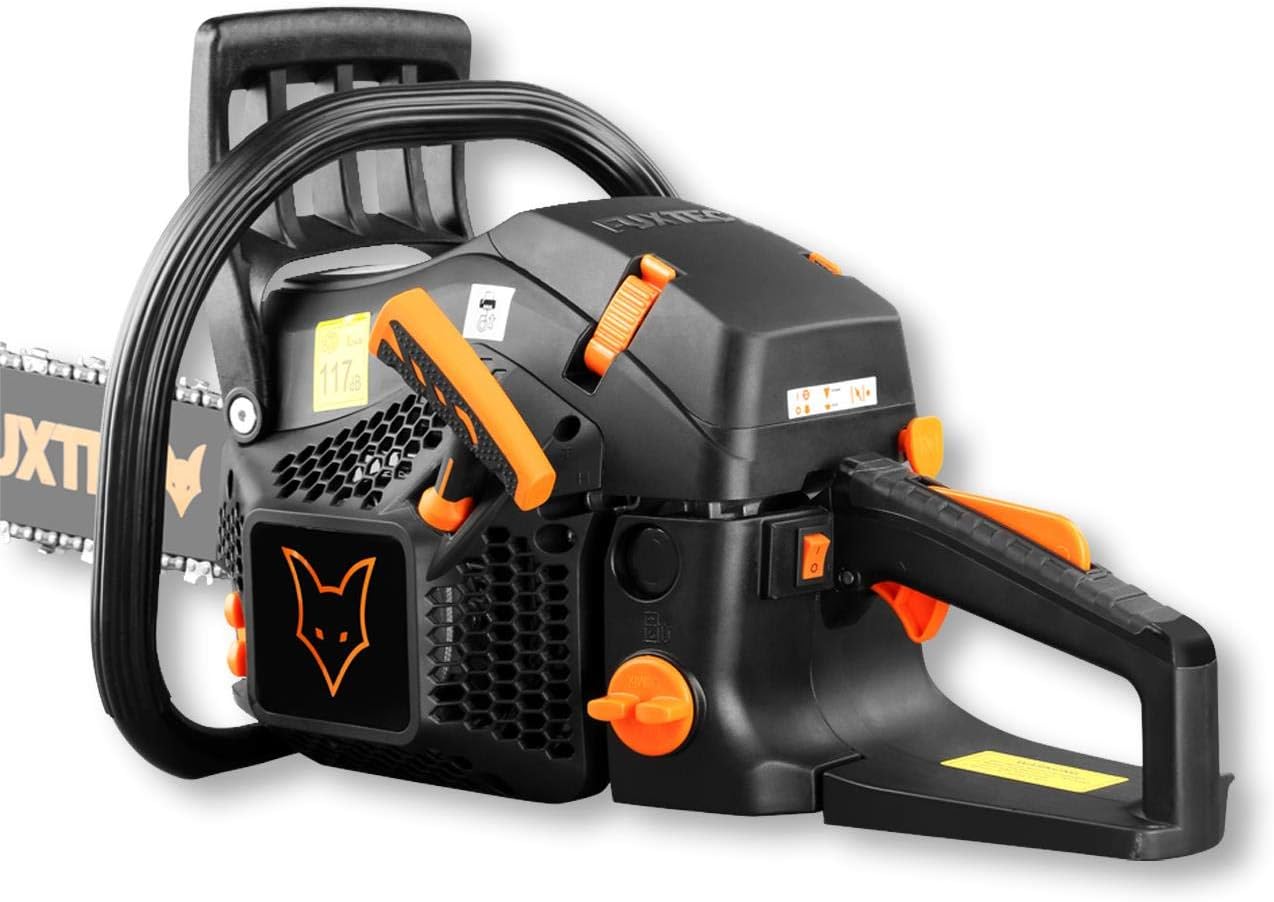FUXTEC Motosierra Gasolina FX-KS262 de 2,85kw - con espada de 20'', longitud de corte 46 cm- 61,5cc - Easy-Start - incl. Protección de la espada y bolsa de transporte