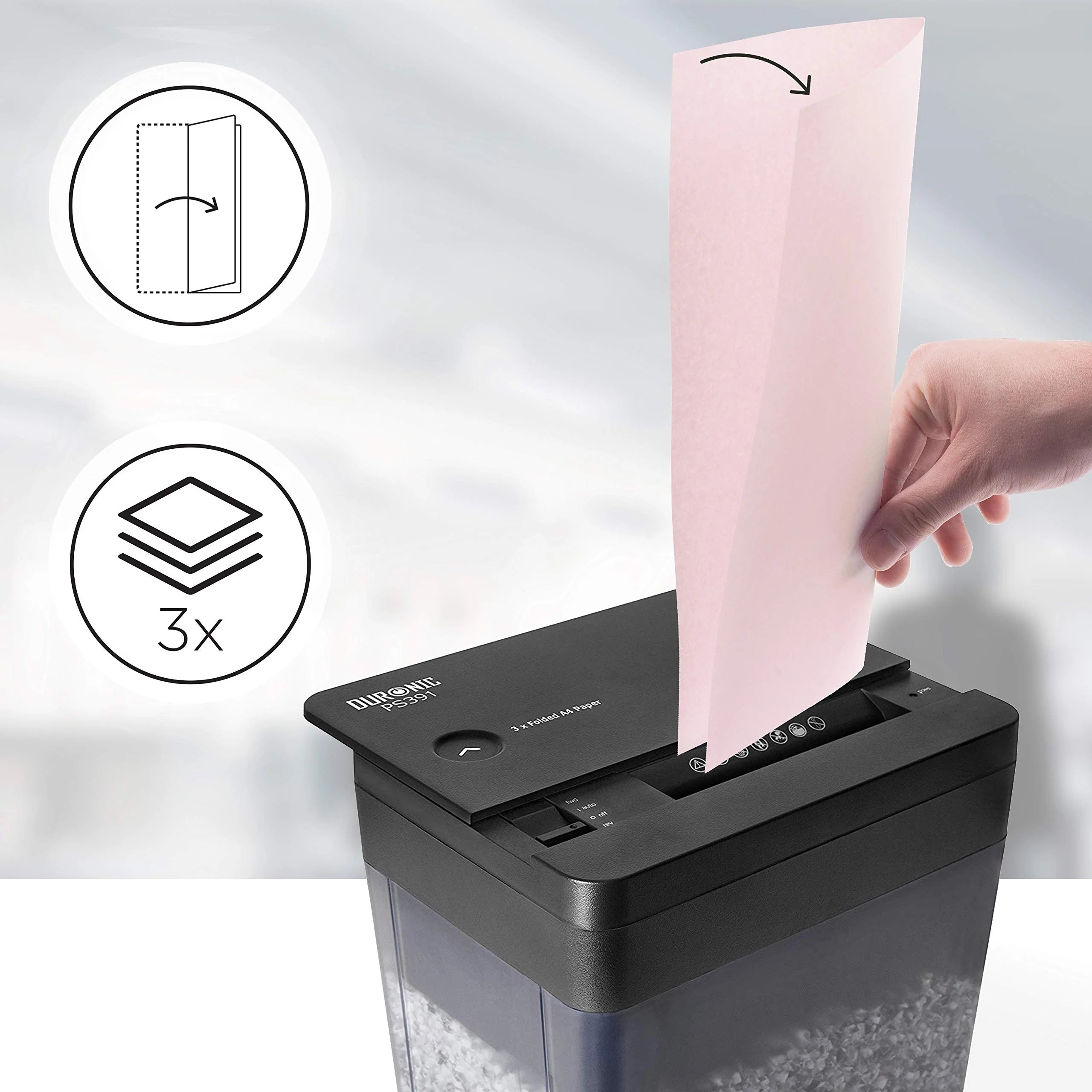 2025 Duronic Trituradora de Corte Micro PS391, tritura hasta 3 hojas | Trituradora de corte micro de alto rendimiento | Mini trituradora eléctrica compacta | Destructora de datos para oficina en casa