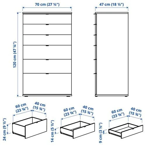 Cómoda VIHALS de 6 cajones de IKEA, color blanco, 70x47x120 cm