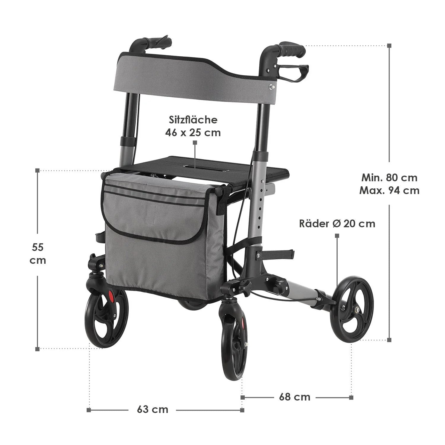 2025 Andador de aluminio Vital con asiento – Ligero, plegable y seguro