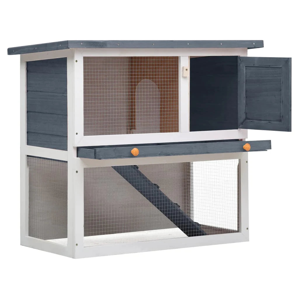 2025 Conejera para conejos – Recinto para pequeños animales, 90 x 45 x 80 cm, puerta gris, madera de pino