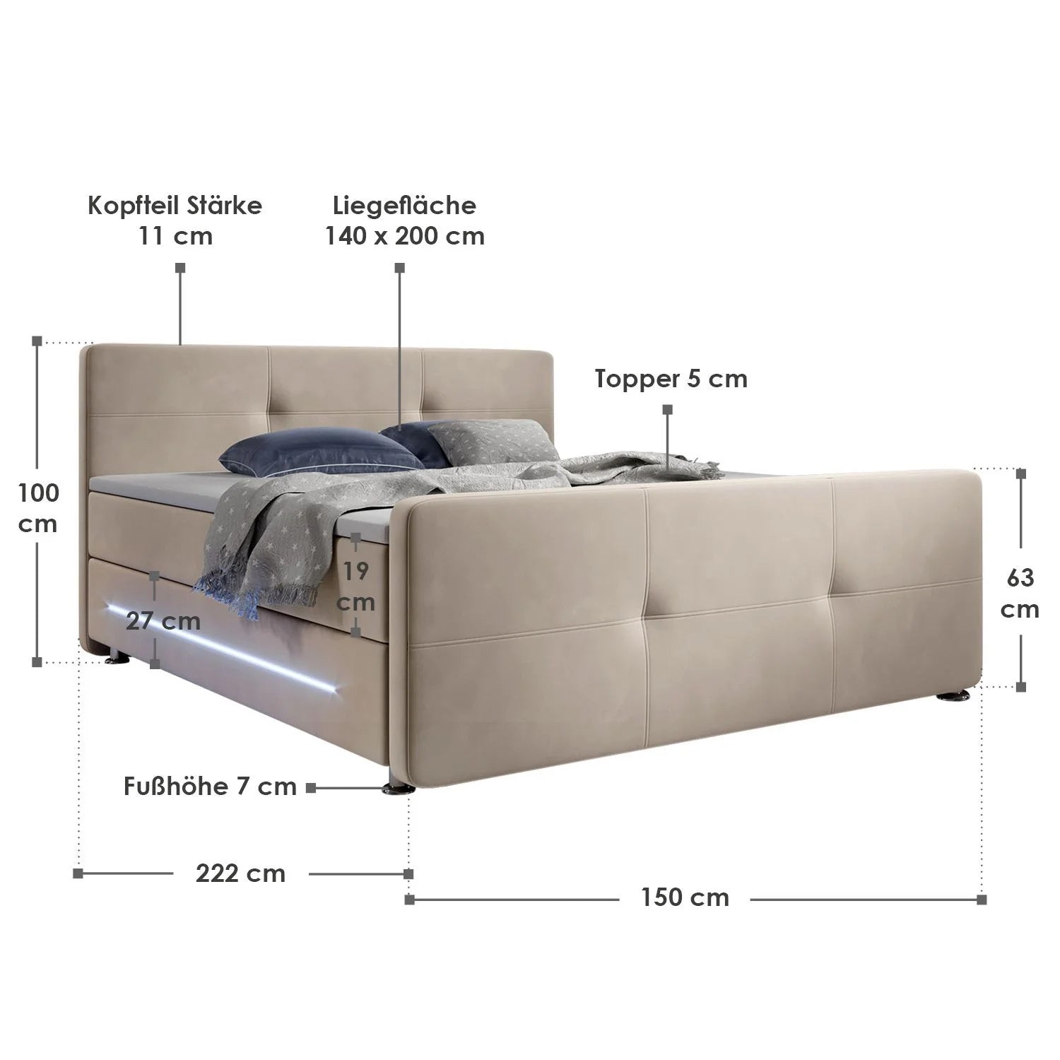 2025 Cama de muelles Houston – Tela