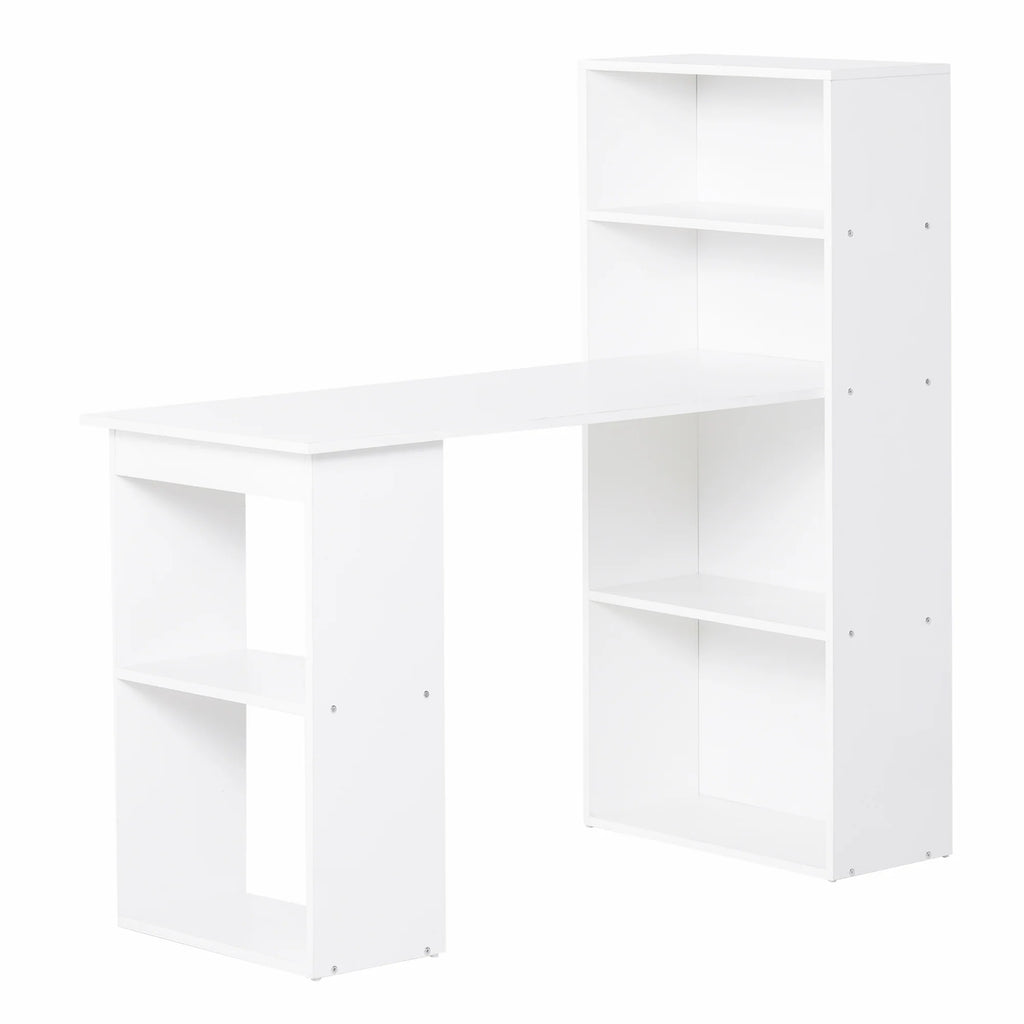 Escritorio de Ordenador Moderno de 120 cm con Estantería, Mesa de Estudio y Estación de Trabajo con 6 Estantes, Blanco