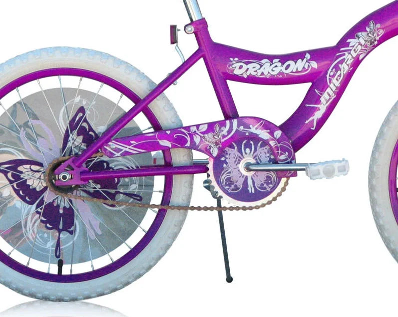 Bicicleta BMX PlayWorld de 20" con cuadro tipo S, freno de contrapedal, biela de una pieza, llantas moradas, neumáticos blancos, para niños (morada)