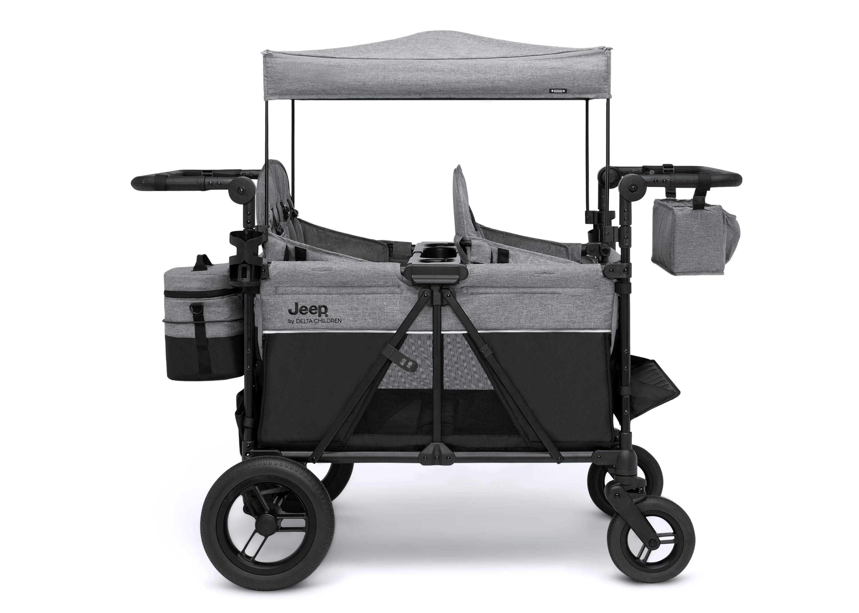 Carrito-Paseador Jeep Wrangler Deluxe para 4 Niños – Capota Desmontable, Bolsa Térmica, Asientos Modulares, Almacenamiento XXL, Ruedas Antipinchazos, Manillares Ajustables