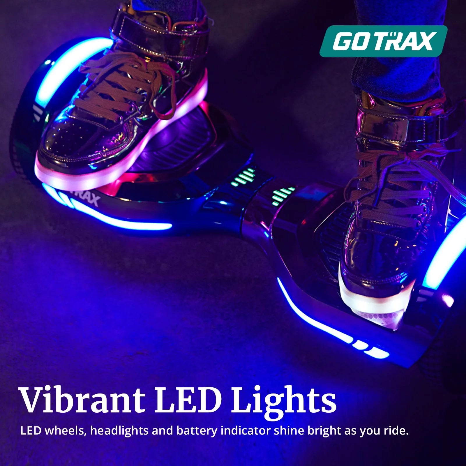 2025 Hoverboard GOTRAX GLIDE PRO con Bluetooth, ruedas de 6,5 pulgadas y luces LED multicolores de 7 colores, scooter autoequilibrado para niños y adultos (20–80 kg), color plateado