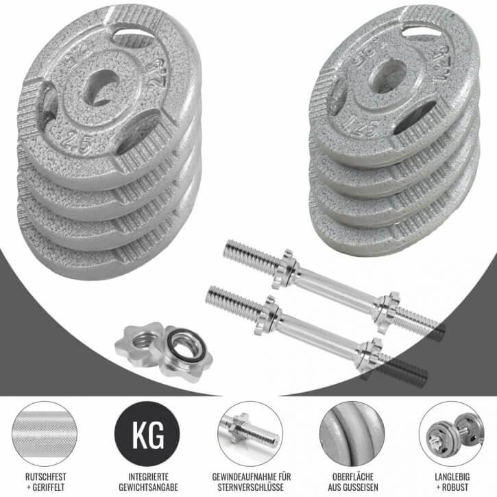 2025 Set de mancuernas cortas de fundición Gripper 30 kg plateado