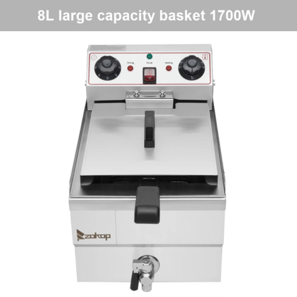 Freidora eléctrica de 8,5 L (capacidad total: 8,5 cuartos de galón/8 L) y 12,5 cuartos de galón/11,8 L (grifo de acero inoxidable) - 1700 W máx. (Freidora grande azul con mango ancho)