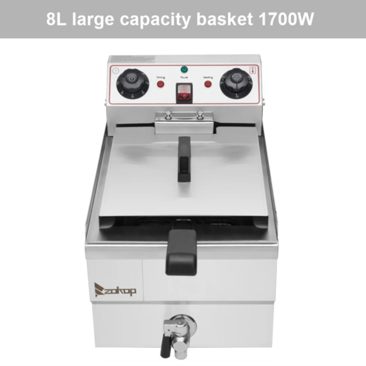 Freidora eléctrica de 8,5 L (capacidad total: 8,5 cuartos de galón/8 L) y 12,5 cuartos de galón/11,8 L (grifo de acero inoxidable) - 1700 W máx. (Freidora grande azul con mango ancho)