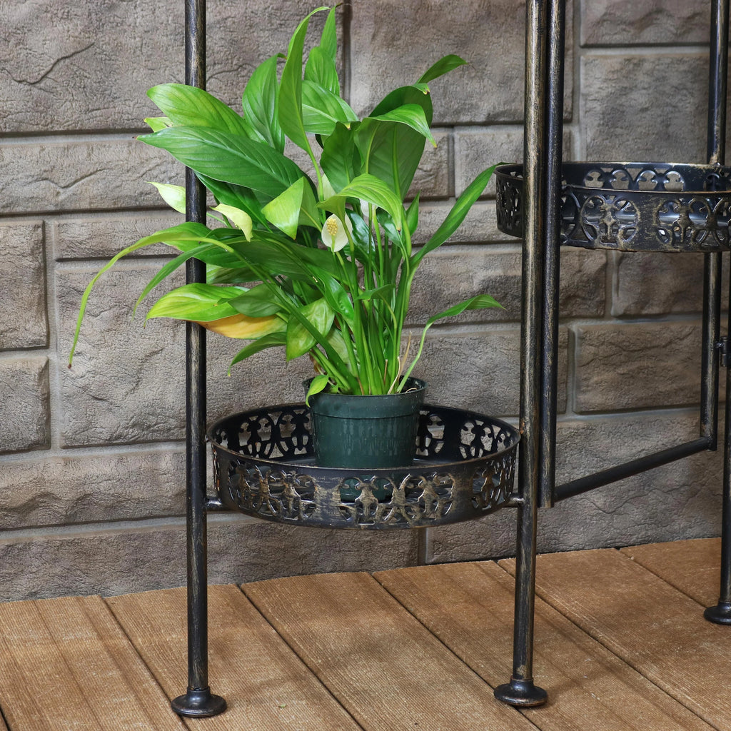 2025 Soporte Plegable para Plantas Sunnydaze de Acero en Bronce con 10 Niveles para Interior y Exterior - Altura 117 cm