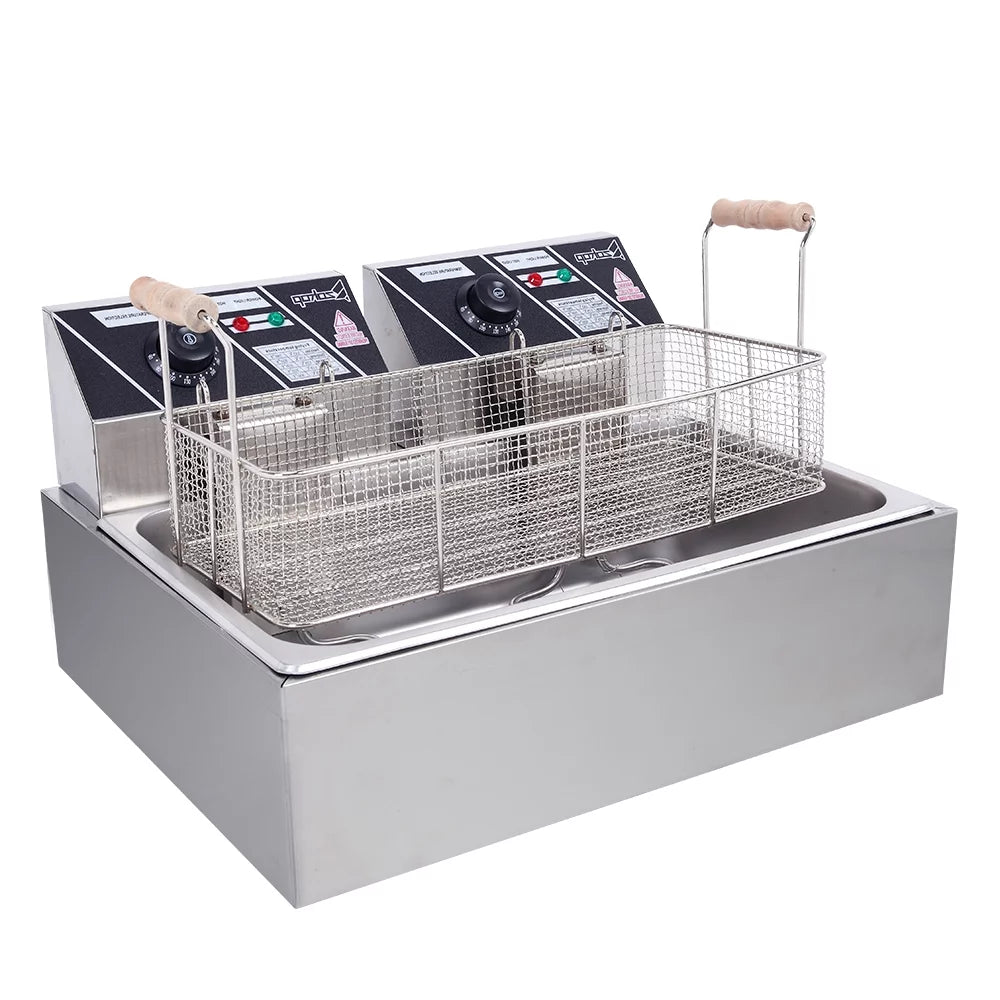 Freidora eléctrica ZOKOP de gran capacidad de 12,7 cuartos, tanque de acero inoxidable de una sola pieza con cesta, color plateado