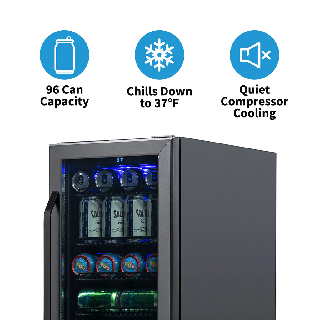 2025 Newair® Refrigerador Empotrable Negro para Bebidas – 96 Latas – 15 Pulgadas