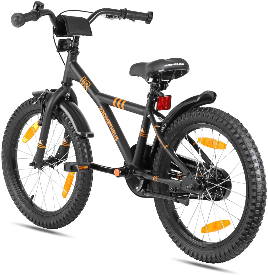 2025 Bicicleta Infantil de 18 Pulgadas, Negro Mate y Naranja, desde 5 Años