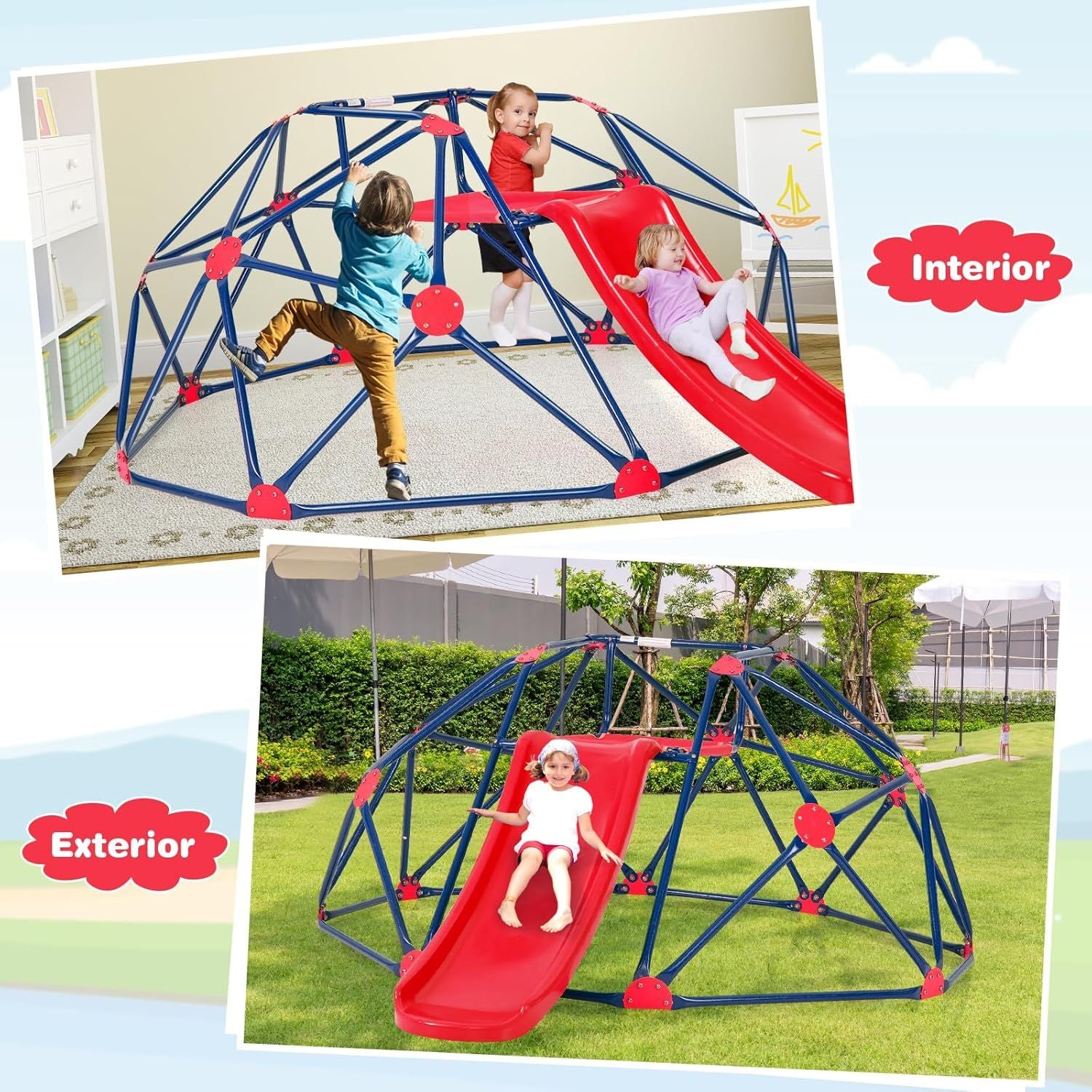 Cúpula De Escalada, Juego De Cúpula Geométrica Con Tobogán Resistente, Costway 242 X 183 X 92cm Multicolor