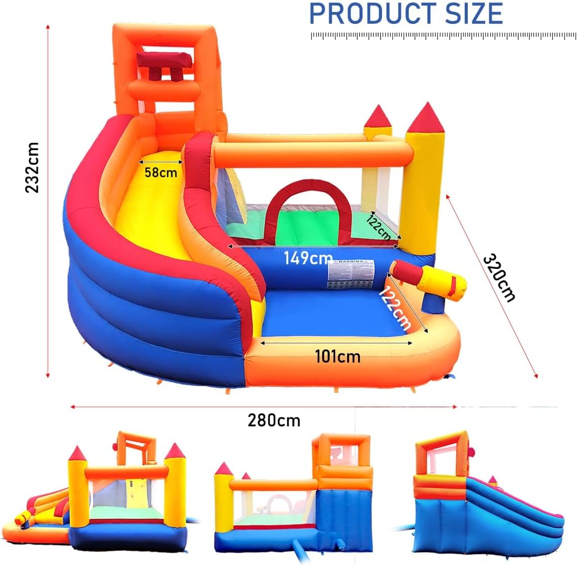 Ballsea Castillo Hinchable con Ventilador, Adecuado para niños de 3 a 10 años, para Interiores, cumpleaños Infantiles (488 x 223 x 220 cm)