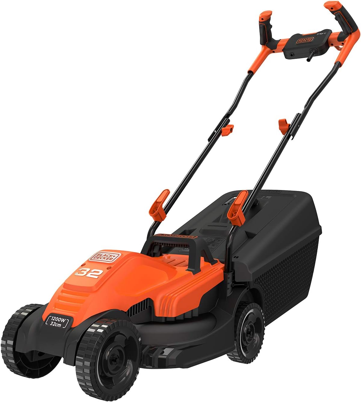 BLACK+DECKER Cortacésped con Manillar de Tipo Bicicleta 1600W, Ancho de Corte 38cm, Sistema E-Drive, EdgeMax y SoftTouch, 6 Alturas de Corte, Depósito 45L, BEMW471BH