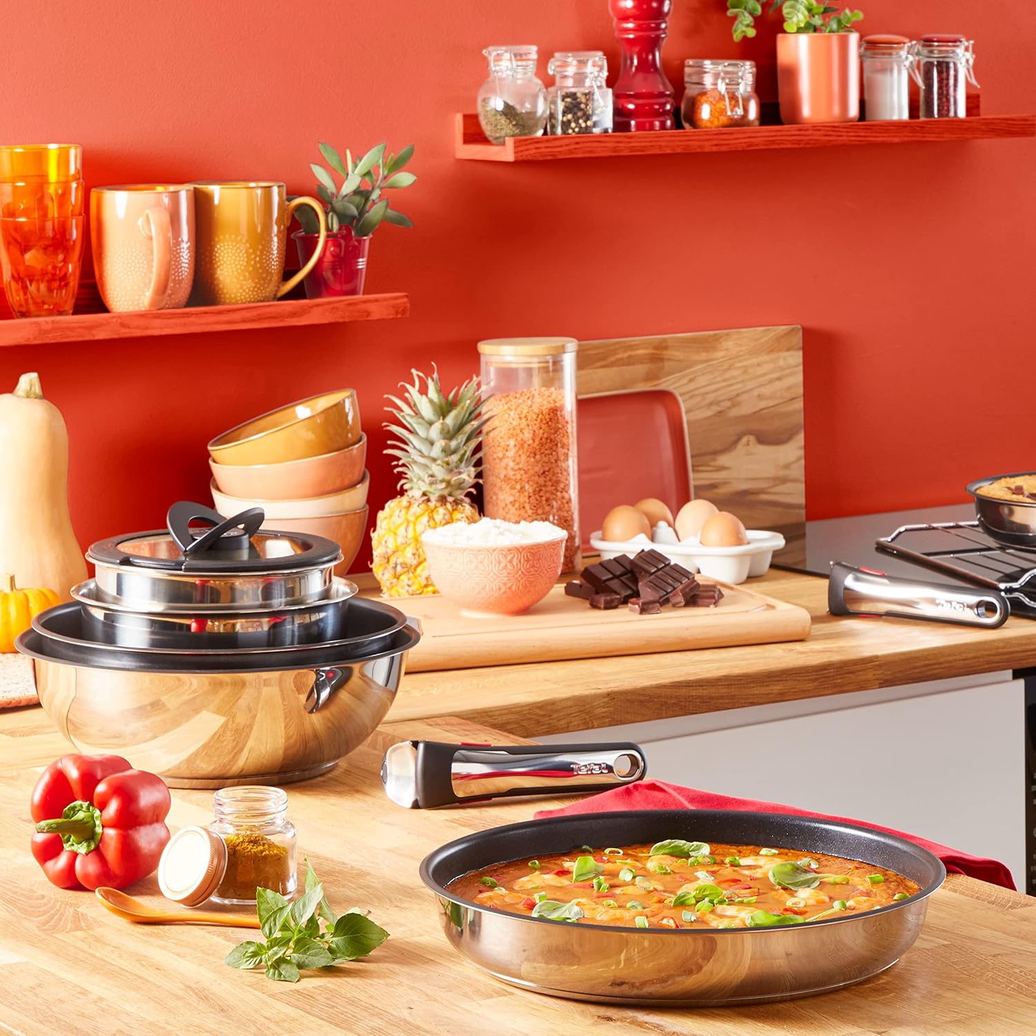 Tefal Ingenio Preference On Set of 2 Frying Pans 24/28 cm + 2 Saucepans 16/20 cm + 24 cm Pot + 26 cm Wok + 2 Removable Handles + 5 Accessories | Induction Safe, Non-Stick, PFOA Free