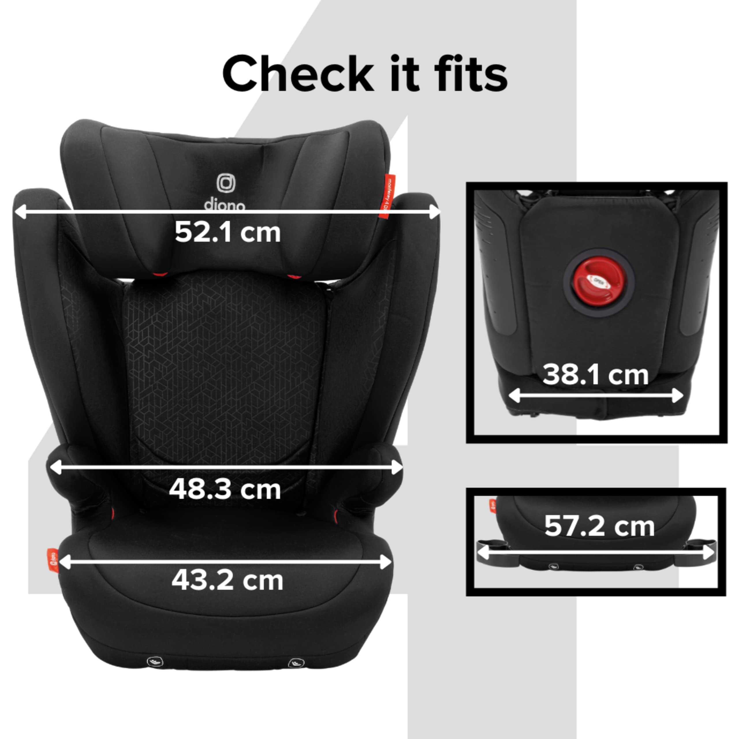 2025 Diono Monterey 4DXT Latch, Asiento Elevador 2-en-1 con Respaldo Alto, Altura y Ancho Expandibles, Protección Avanzada contra Impactos Laterales, 8 Años 1 Booster, Color Negro