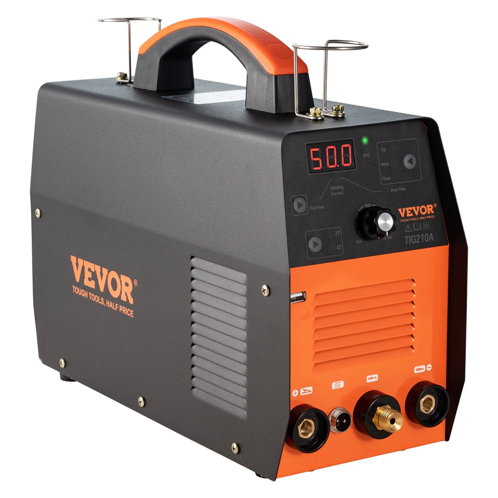 2025 Soldadora TIG VEVOR 210A 3-en-1, bi-tensión 110/220V, modos HF TIG / MMA / limpieza con USB, inversor IGBT y antorcha, máquina de arco digital para acero inoxidable, hierro, acero estructural, cobre y níquel
