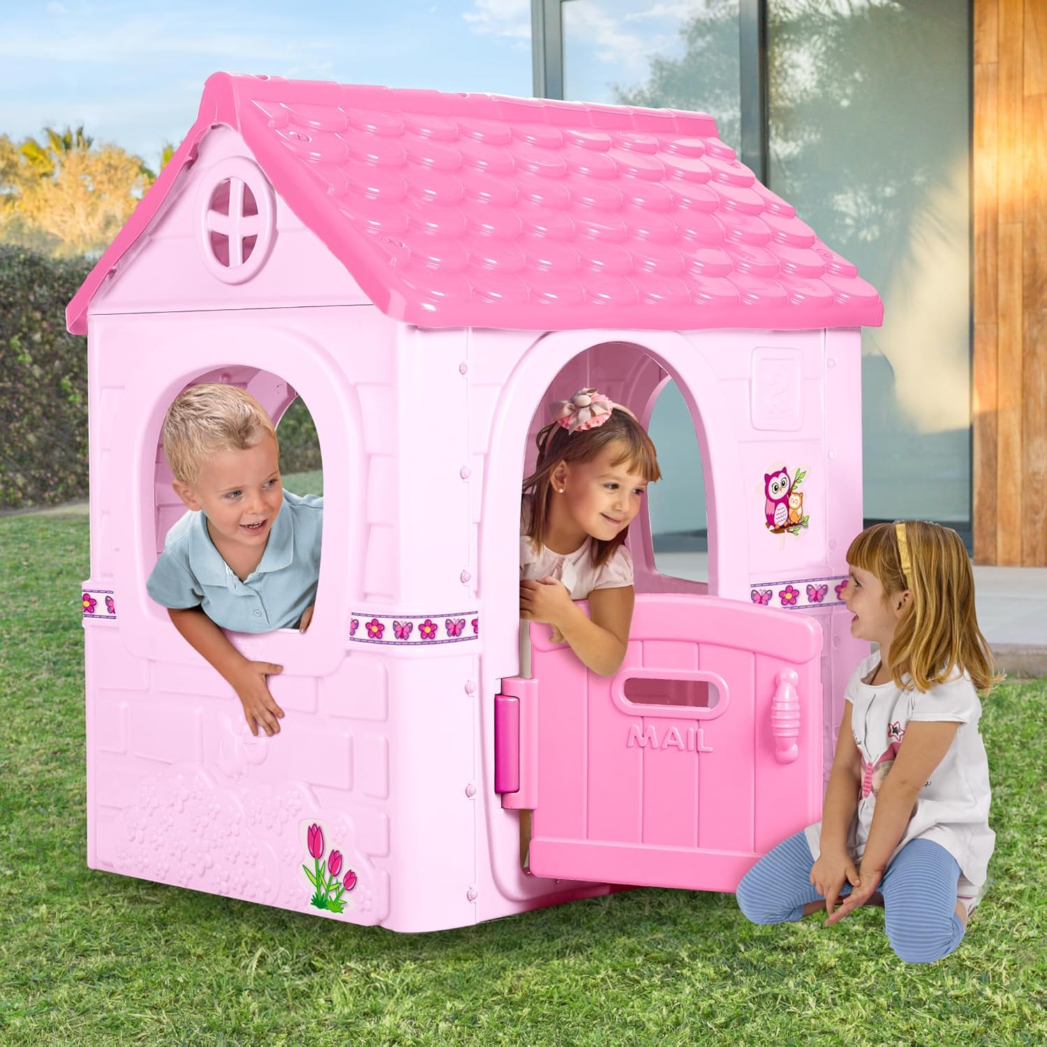 Feber - Fantasy House, Casita Infantil de Juegos con Puerta Abatible, Jugar al Aire Libre o en Casa, Resistente y de Fácil Montaje, para Niños de 2 a 6 años, Famosa (800010237), Versión previa