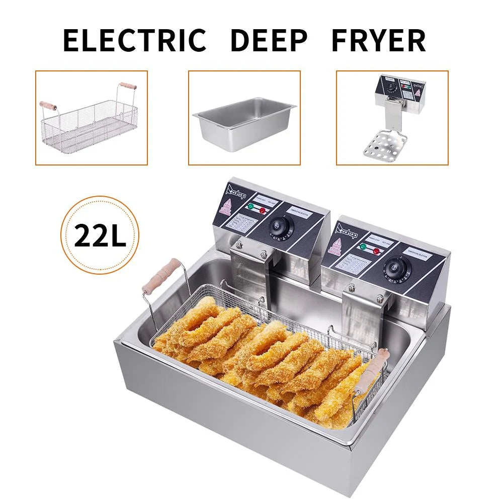 Freidora Winado para uso comercial y doméstico en acero inoxidable con capacidad de 23,26 qt/22 l