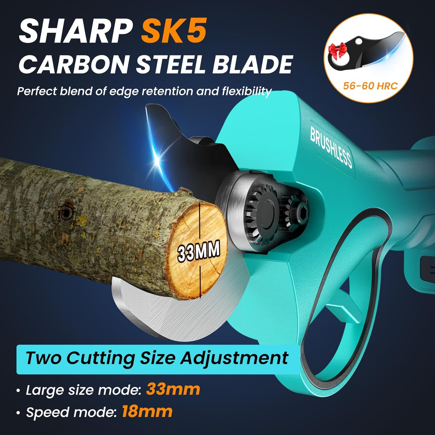 Electric Pruning Shears 50 mm, with Display, 2 Batteries 2000 mAh, Continued 4-8 Hours, Cutting Diameter is Adjustable in Two Gears (35/50 mm), Suitable for Orchards, Gardens and Farms