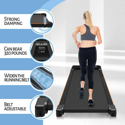 2025 Cinta de correr plegable CoolHut bajo el escritorio, caminadora 2 en 1 portátil para caminar, trotar y uso en oficina en casa, motor silencioso de 2,5 HP, pantalla LED y control remoto, negra